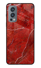 Red Marble Design OnePlus Nord 2 5G Glass Case Back Cover by Casekaro