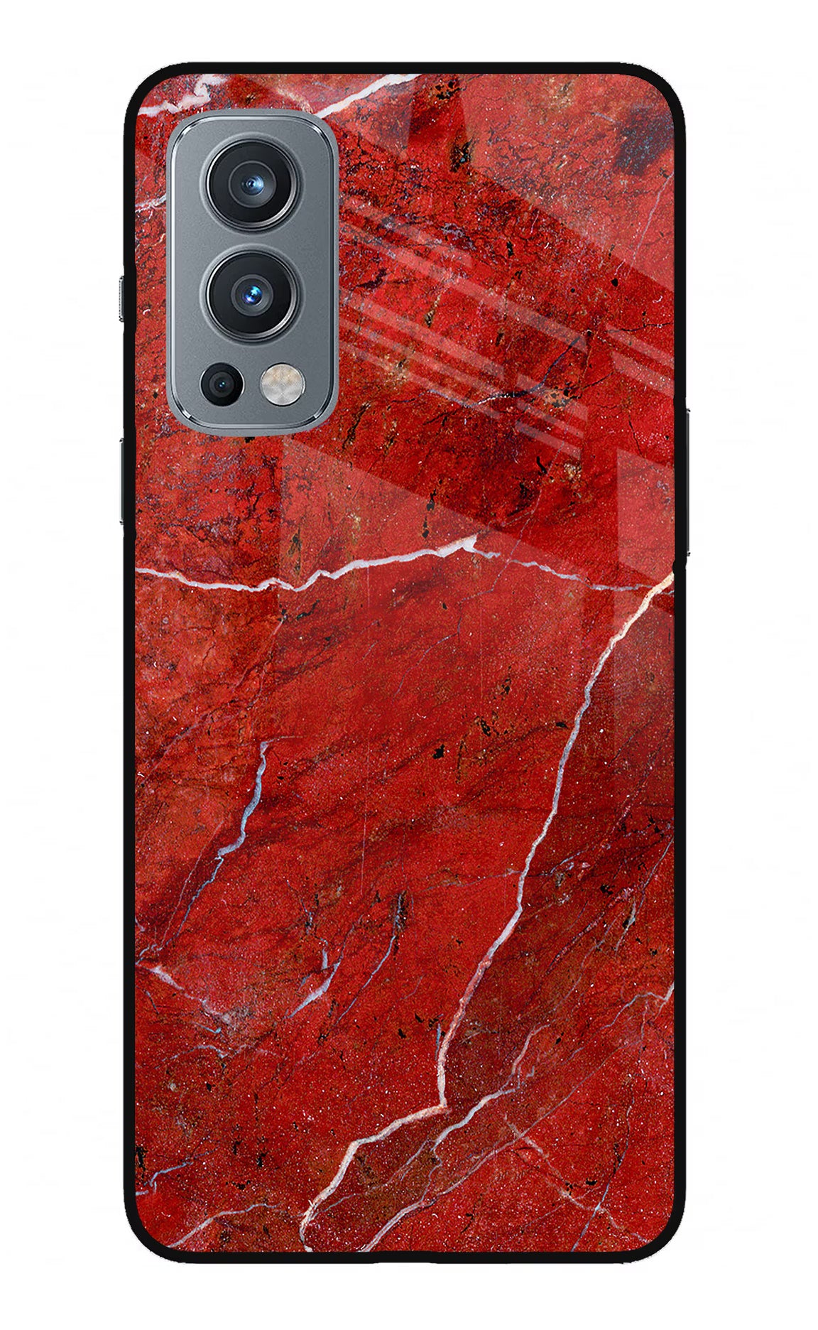 Red Marble Design OnePlus Nord 2 5G Glass Case Back Cover by Casekaro