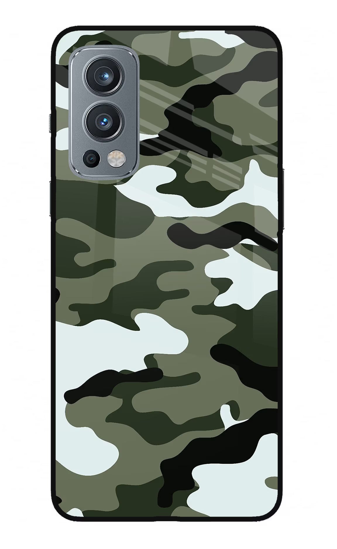 Camouflage OnePlus Nord 2 5G Glass Case Back Cover by Casekaro