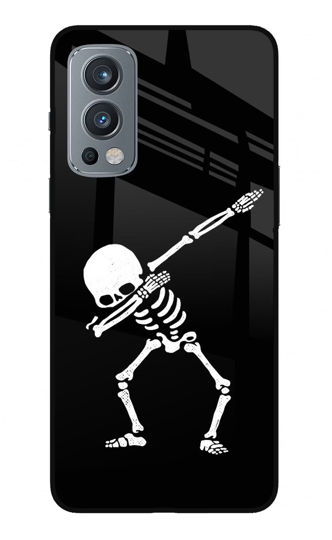 Dabbing Skeleton Art OnePlus Nord 2 5G Glass Case Back Cover by Casekaro