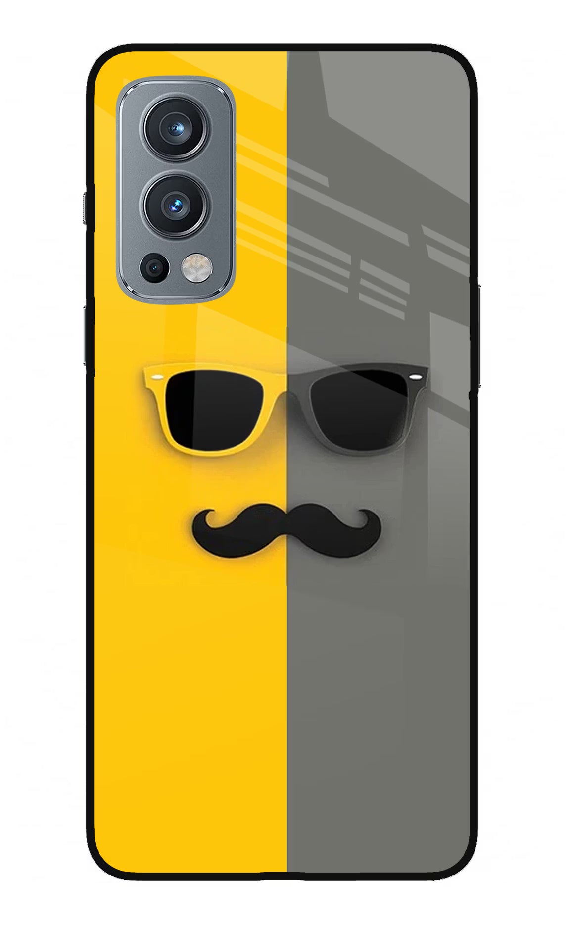 Sunglasses with Mustache OnePlus Nord 2 5G Glass Case Back Cover by Casekaro