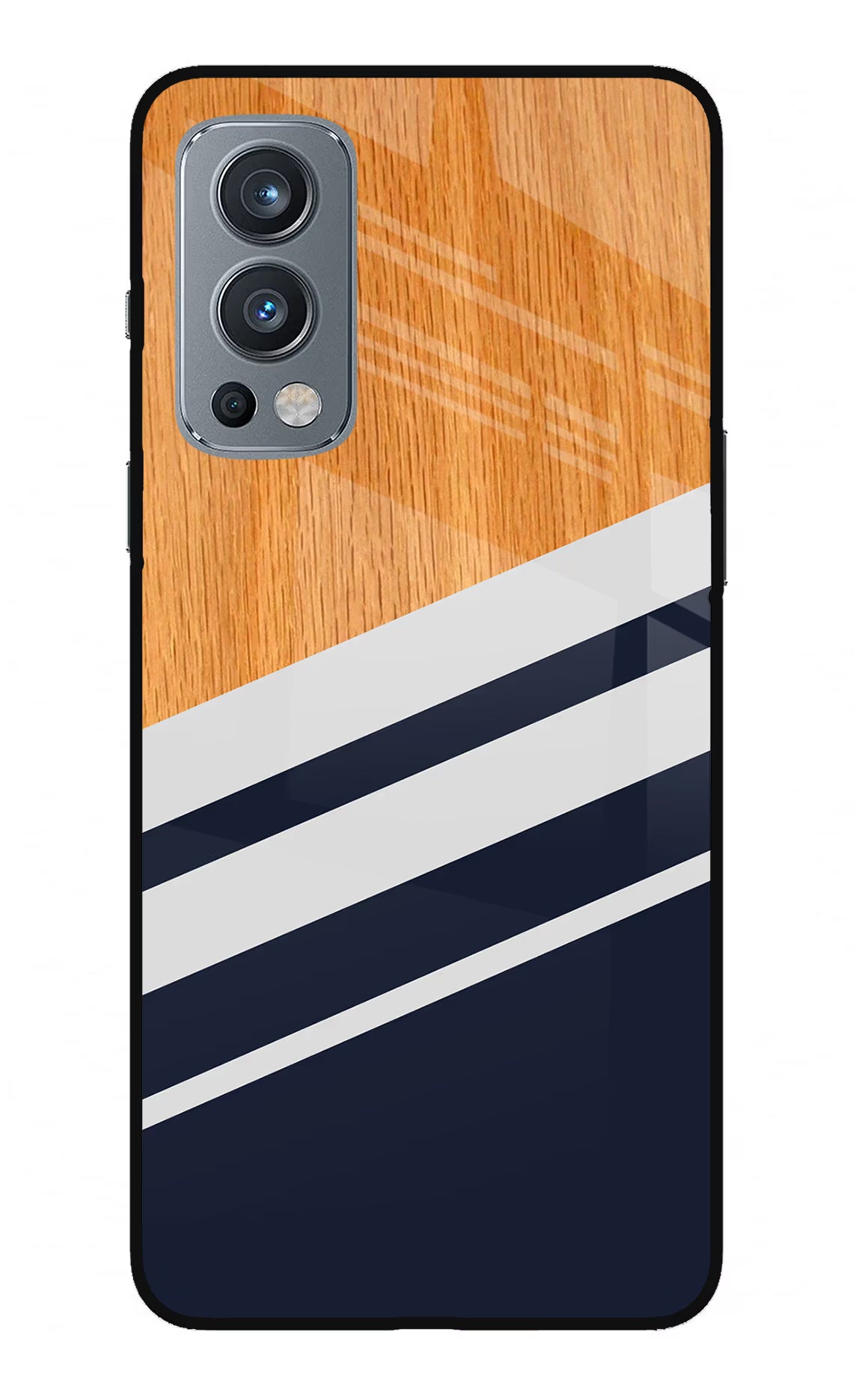 Blue and white wooden OnePlus Nord 2 5G Glass Case Back Cover by Casekaro