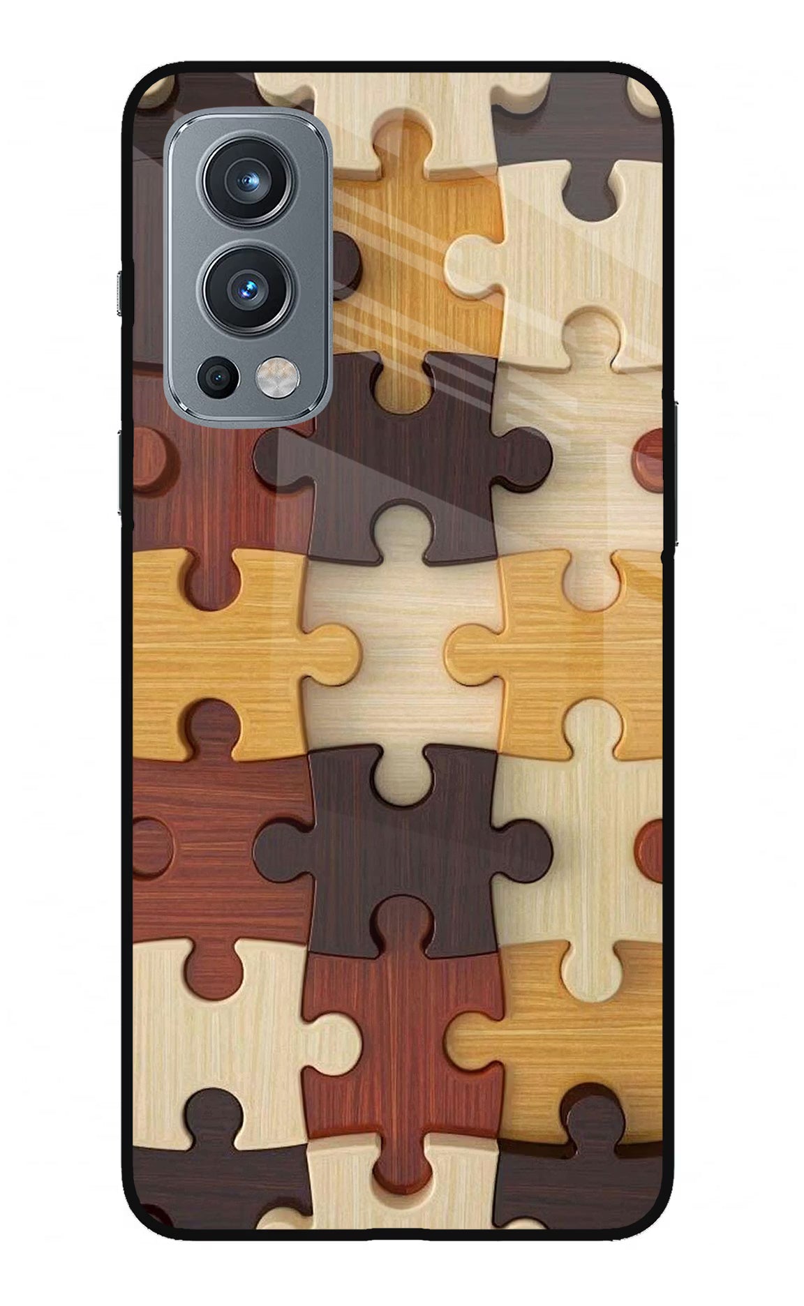 Wooden Puzzle OnePlus Nord 2 5G Glass Case Back Cover by Casekaro