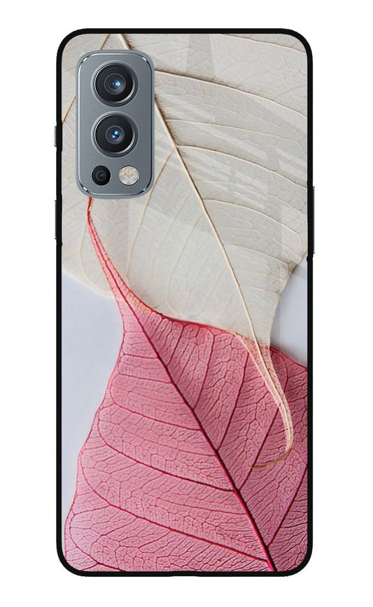 White Pink Leaf OnePlus Nord 2 5G Glass Case