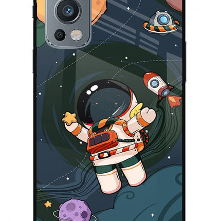Cartoon Astronaut OnePlus Nord 2 5G Glass Case Back Cover by Casekaro