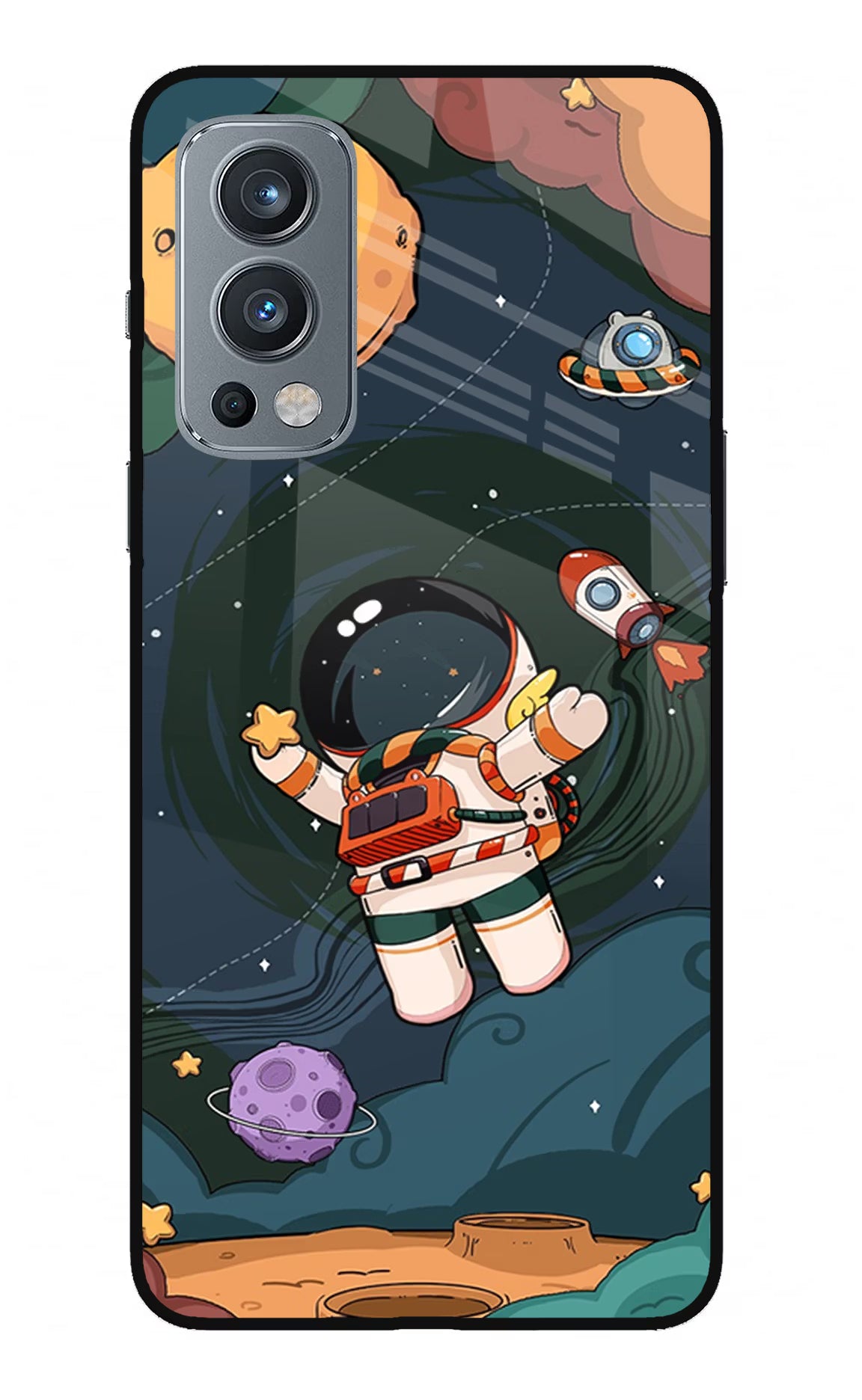 Cartoon Astronaut OnePlus Nord 2 5G Glass Case Back Cover by Casekaro