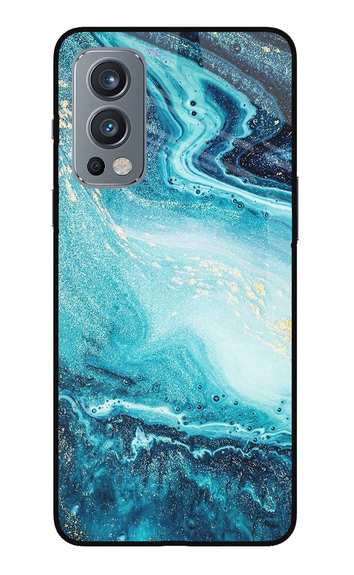 Blue Glitter Marble OnePlus Nord 2 5G Glass Case Back Cover by Casekaro