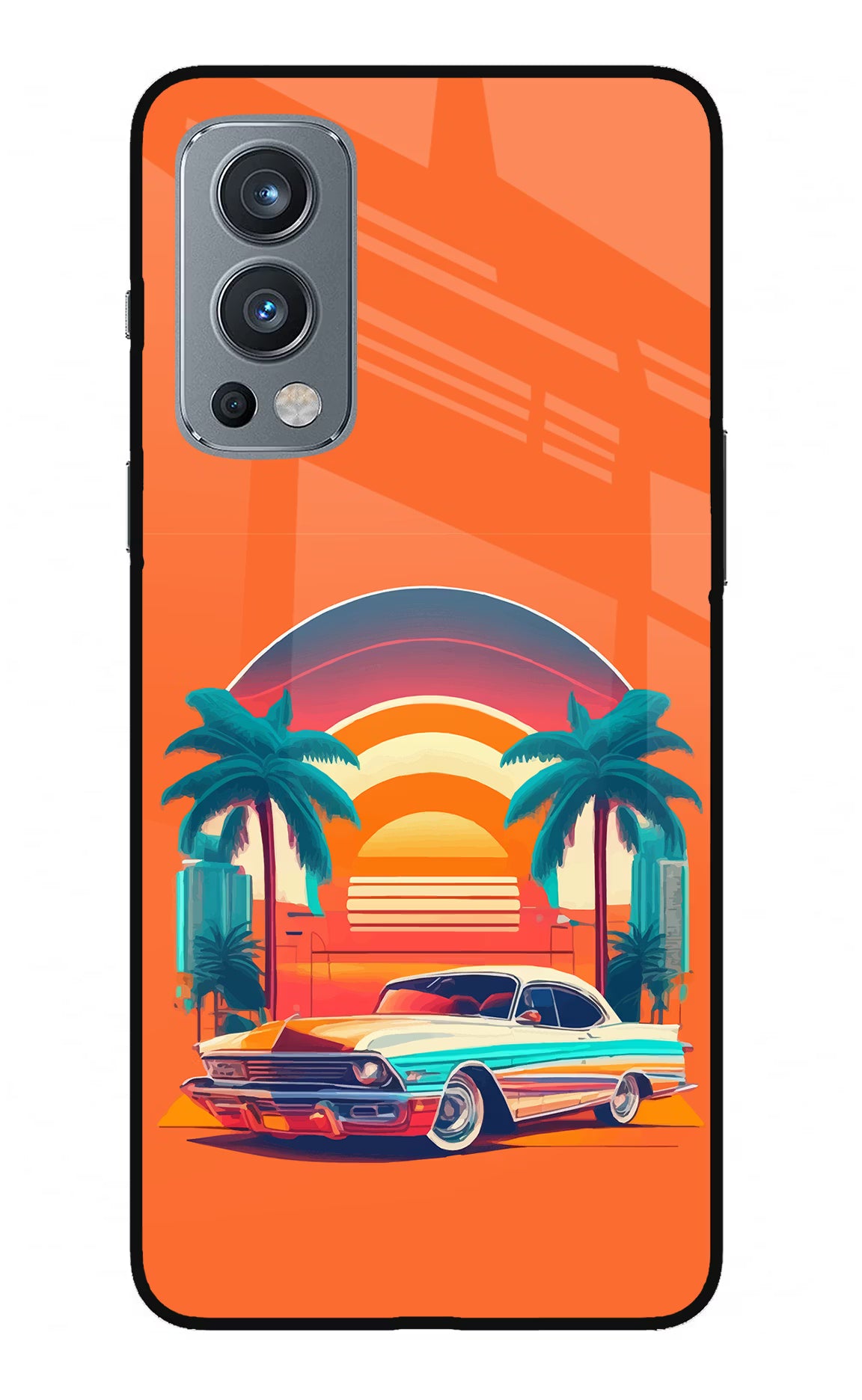 Palm Drive 80s OnePlus Nord 2 5G Glass Case Back Cover by Casekaro