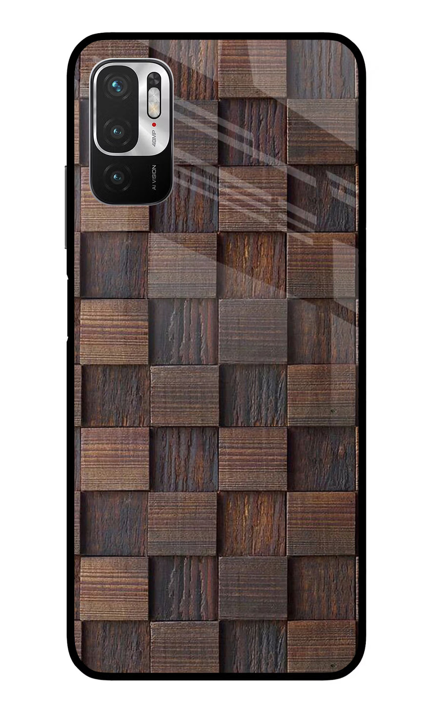 Wooden Cube Design Redmi Note 10T 5G Back Cover, Glass case