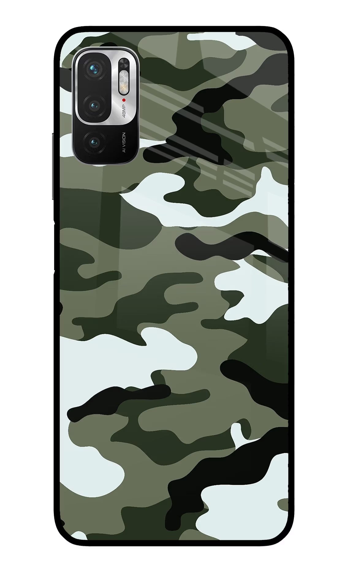 Camouflage Redmi Note 10T 5G Glass Case Back Cover by Casekaro