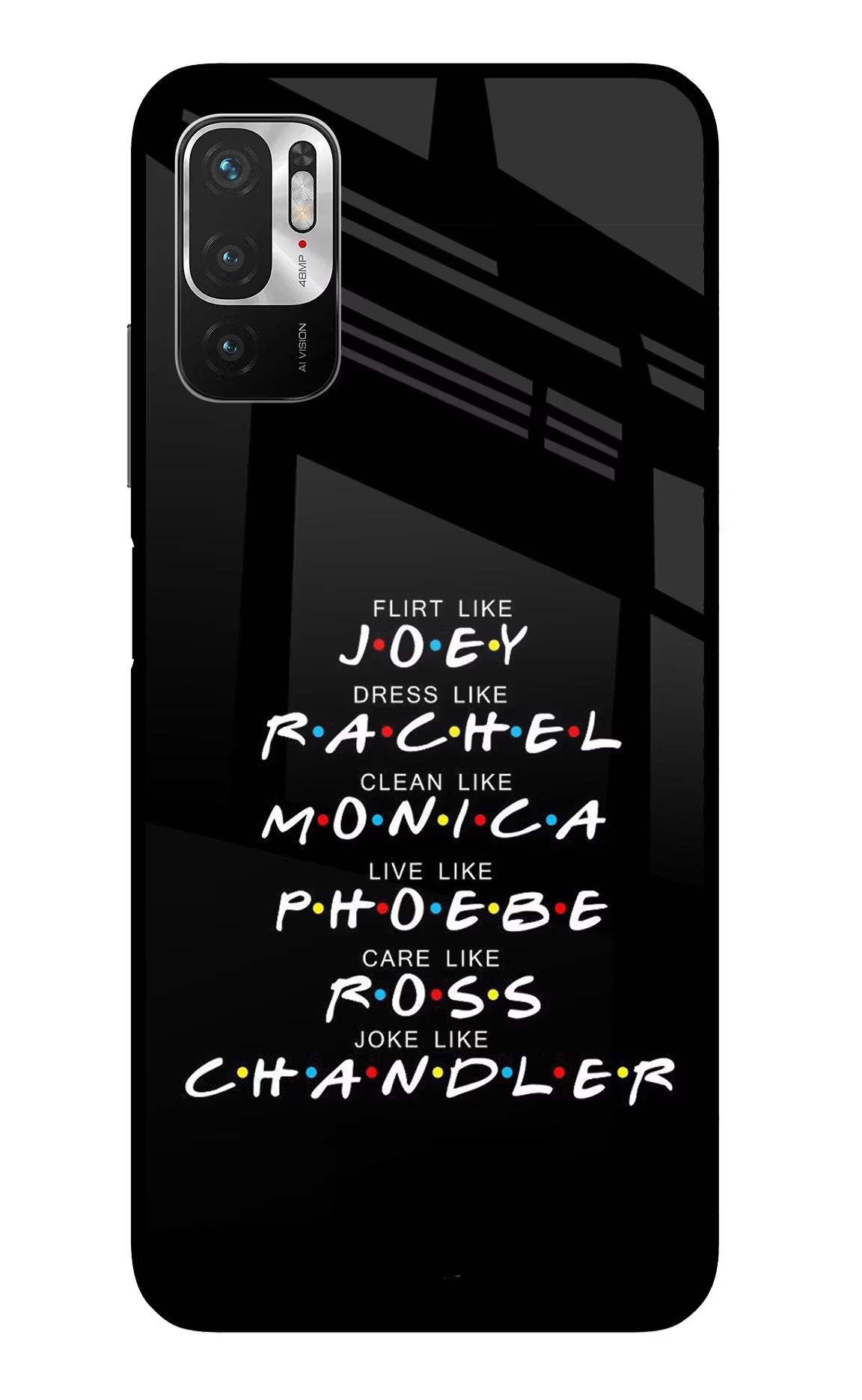 FRIENDS Character Redmi Note 10T 5G Glass Case Back Cover by Casekaro