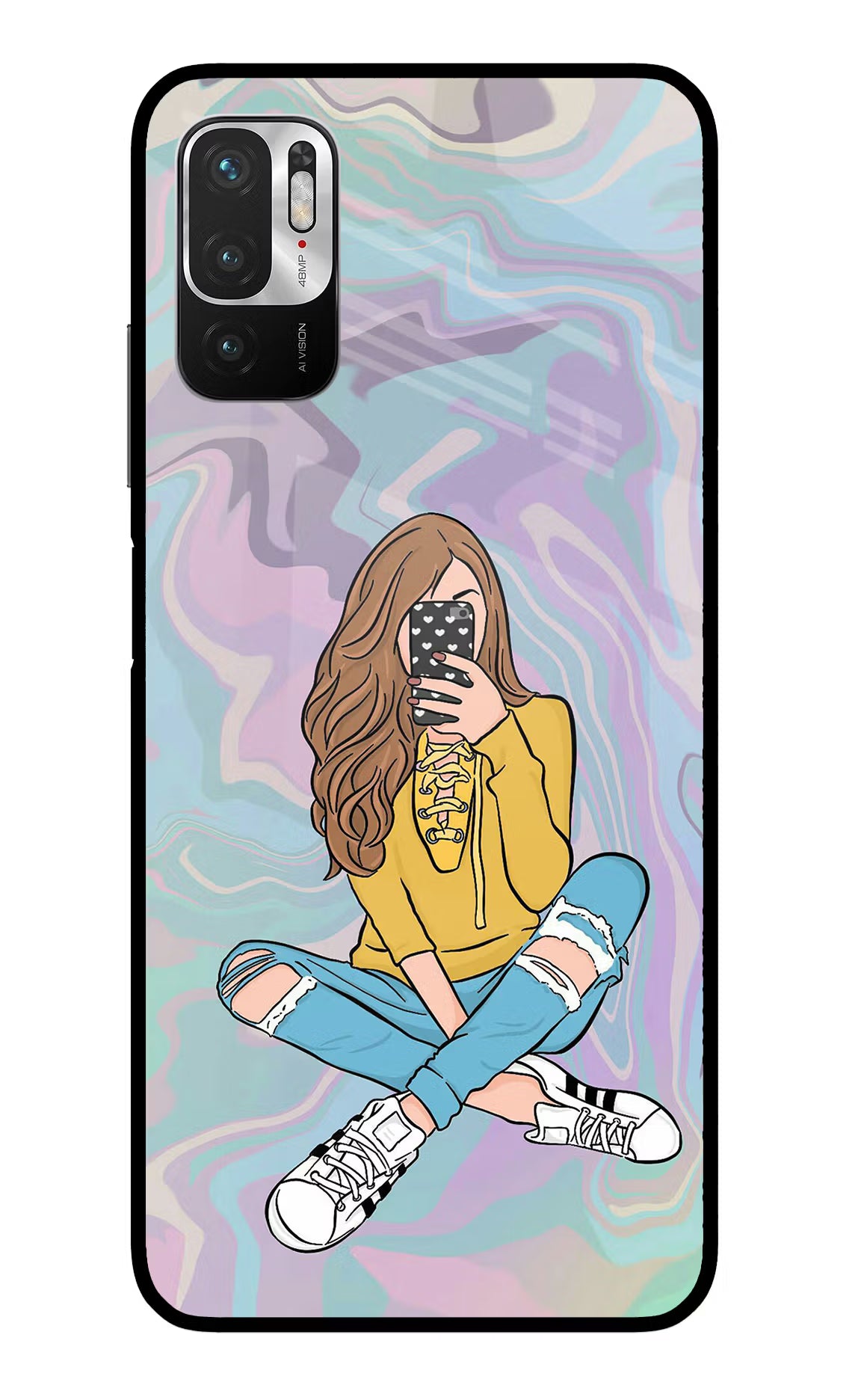 Selfie Girl Redmi Note 10T 5G Glass Case Back Cover by Casekaro