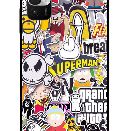 Sticker Bomb Redmi Note 10T 5G Glass Case Back Cover by Casekaro