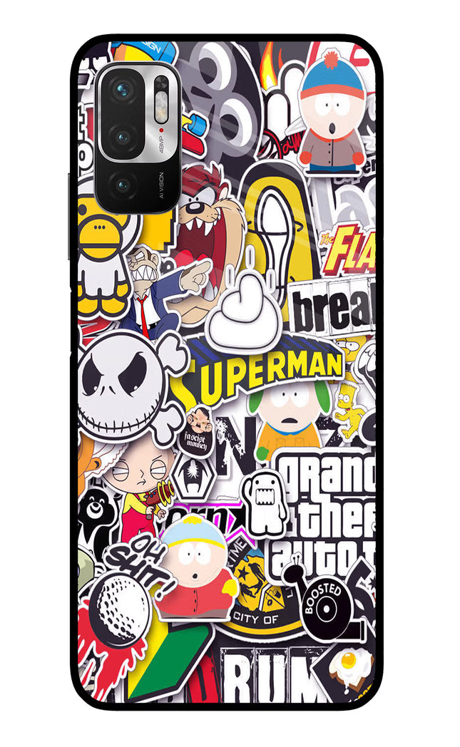 Sticker Bomb Redmi Note 10T 5G Glass Case Back Cover by Casekaro