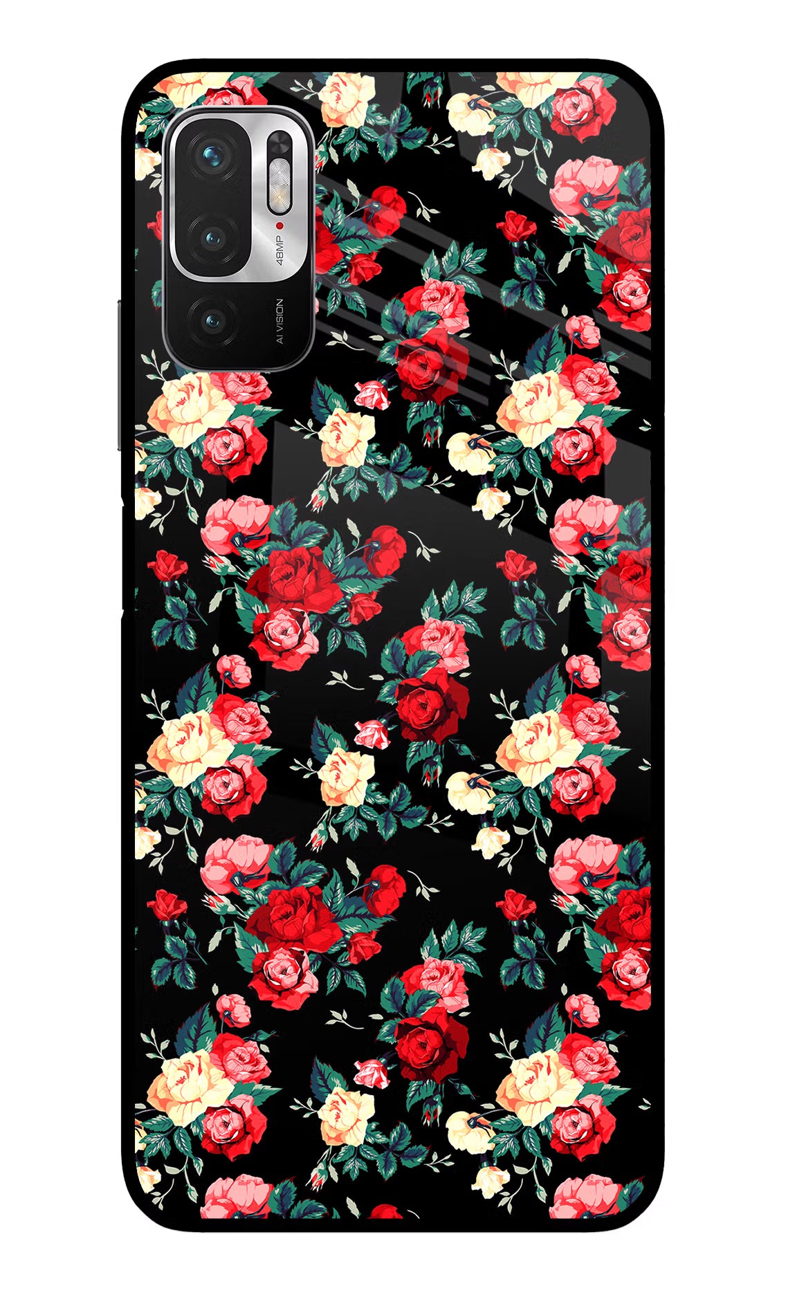 Rose Pattern Redmi Note 10T 5G Glass Case Back Cover by Casekaro