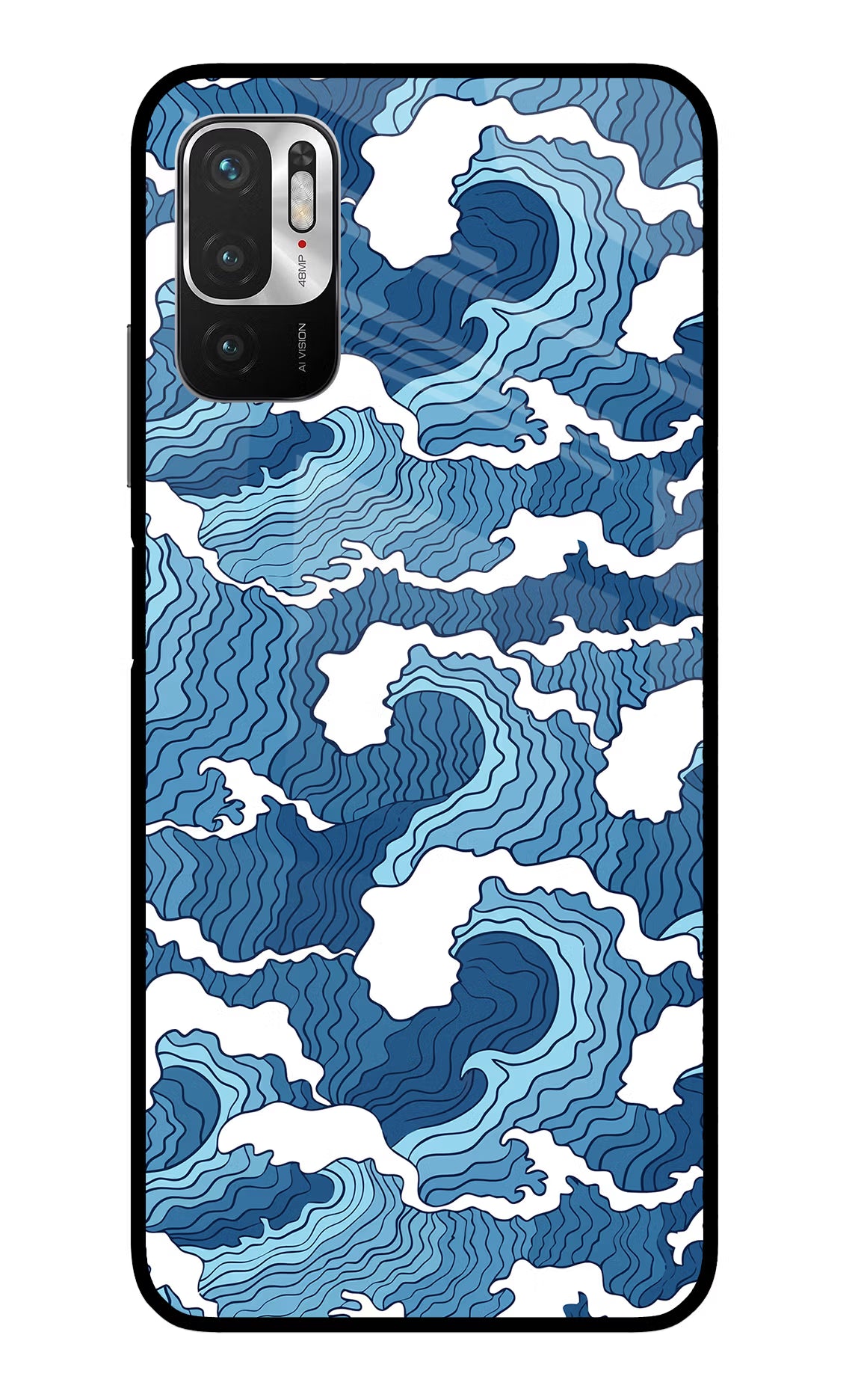Blue Waves Redmi Note 10T 5G Glass Case Back Cover by Casekaro