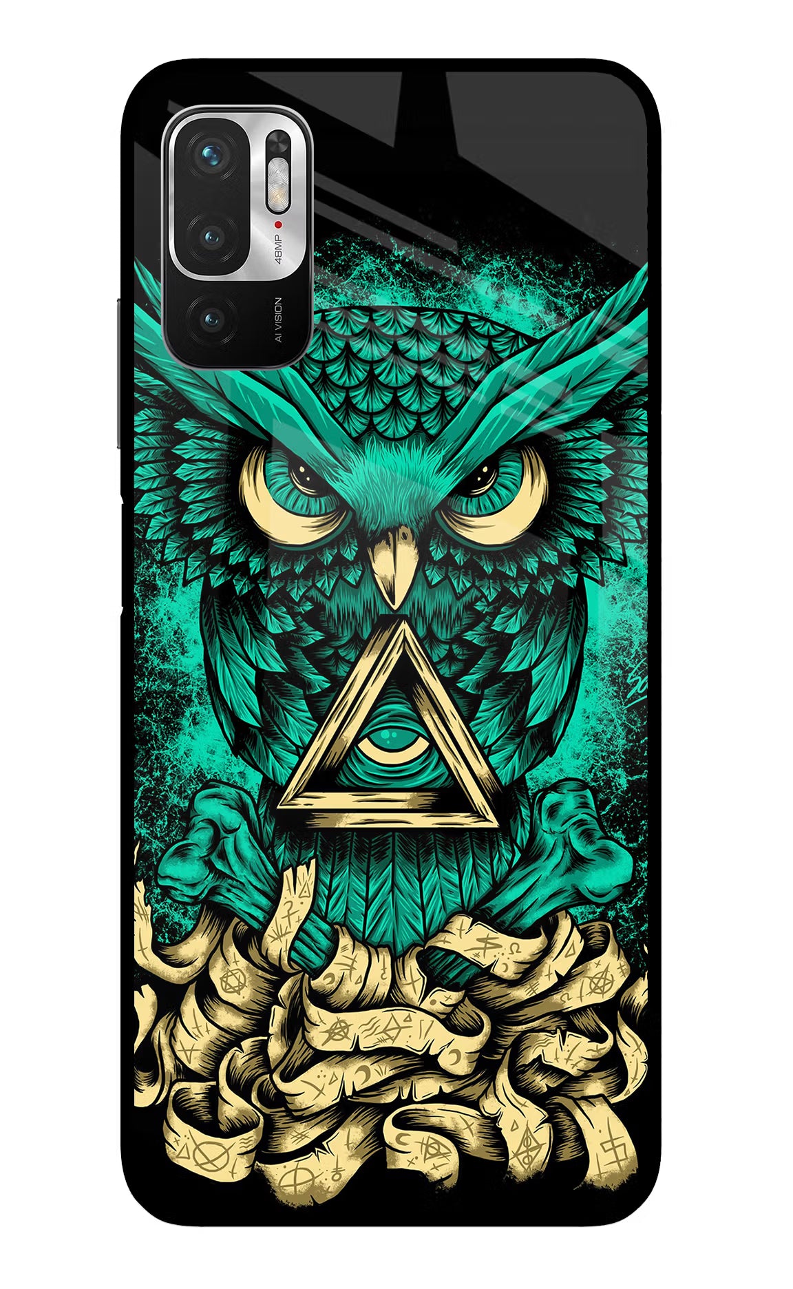 Green Owl Redmi Note 10T 5G Glass Case Back Cover by Casekaro