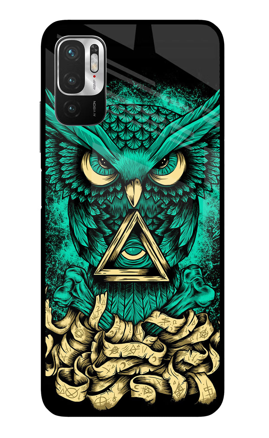 Green Owl Redmi Note 10T 5G Back Cover, Glass case