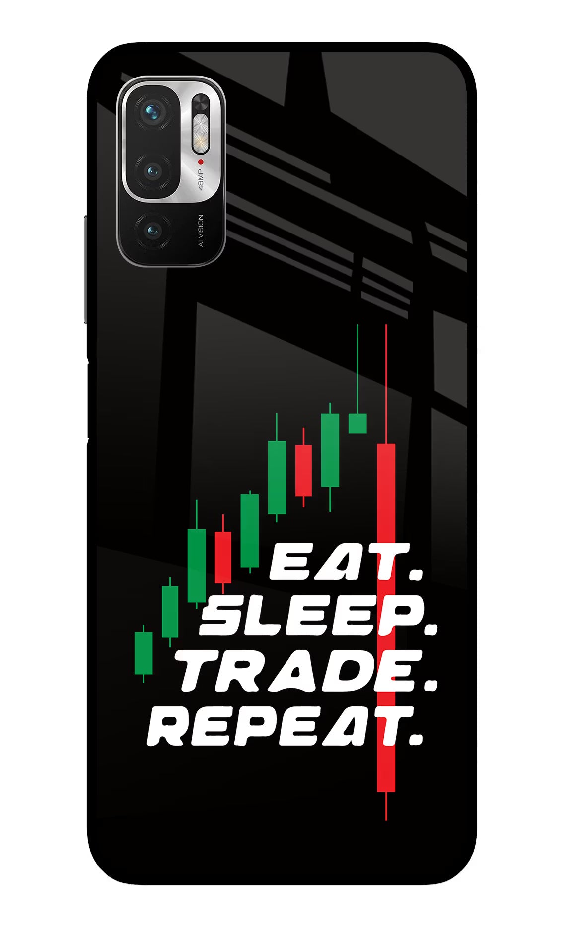 Eat Sleep Trade Repeat Redmi Note 10T 5G Glass Case Back Cover by Casekaro