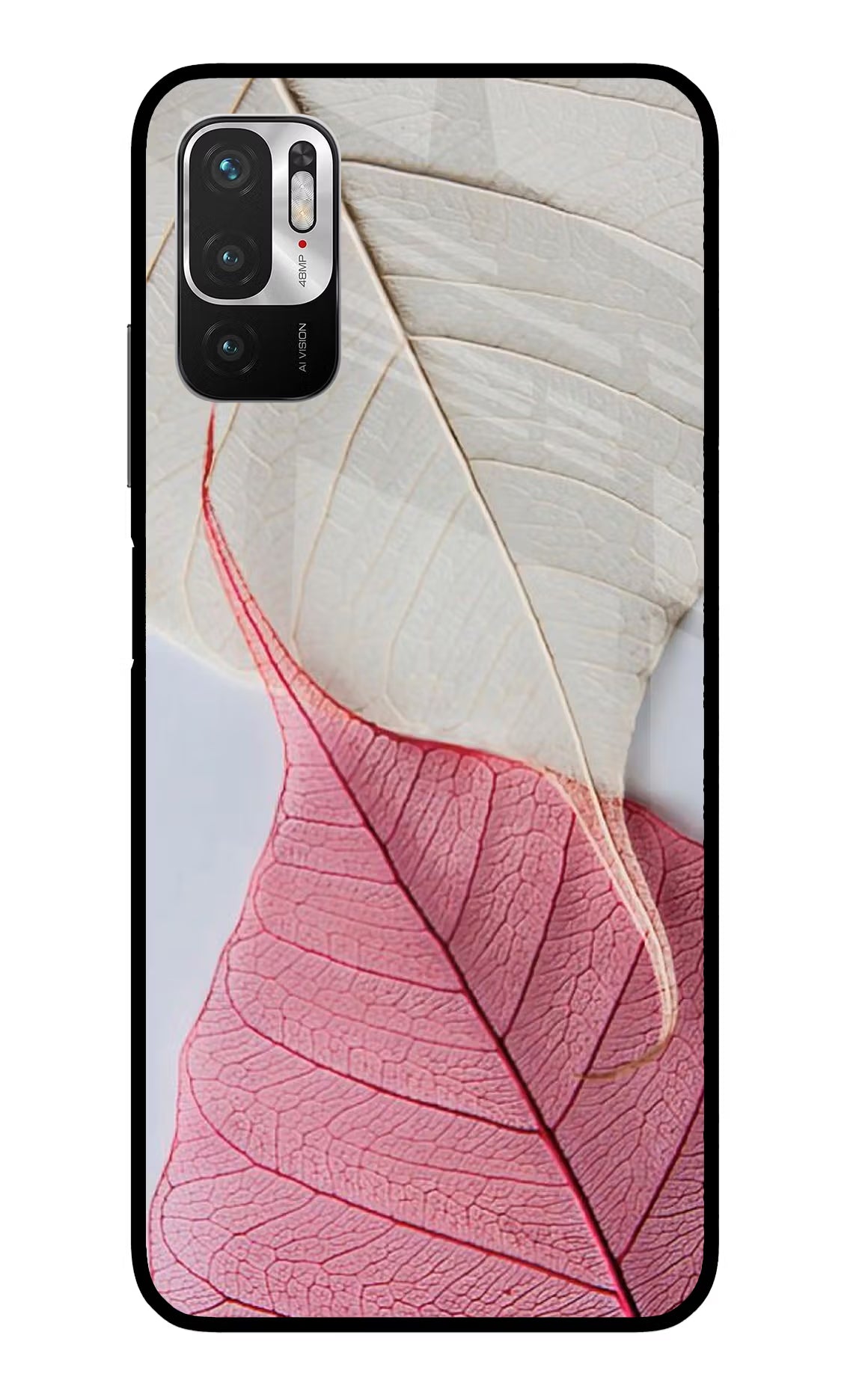 White Pink Leaf Redmi Note 10T 5G Glass Case Back Cover by Casekaro