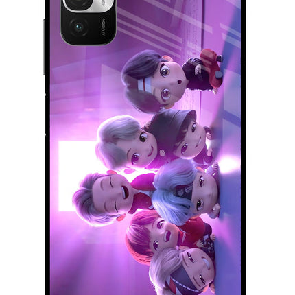 BTS Chibi Redmi Note 10T 5G Glass Case Back Cover by Casekaro