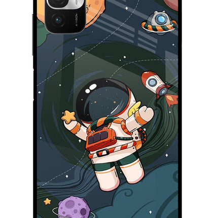 Cartoon Astronaut Redmi Note 10T 5G Glass Case Back Cover by Casekaro