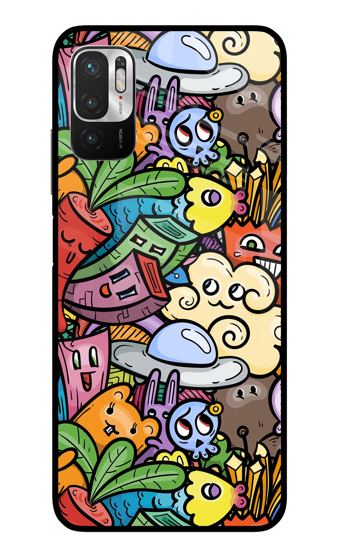 Veggie Doodle Redmi Note 10T 5G Glass Case Back Cover by Casekaro