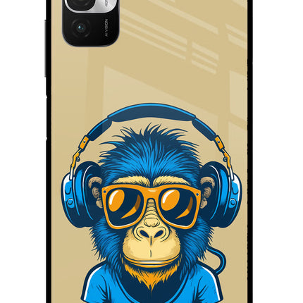 Monkey Headphone Redmi Note 10T 5G Glass Case Back Cover by Casekaro
