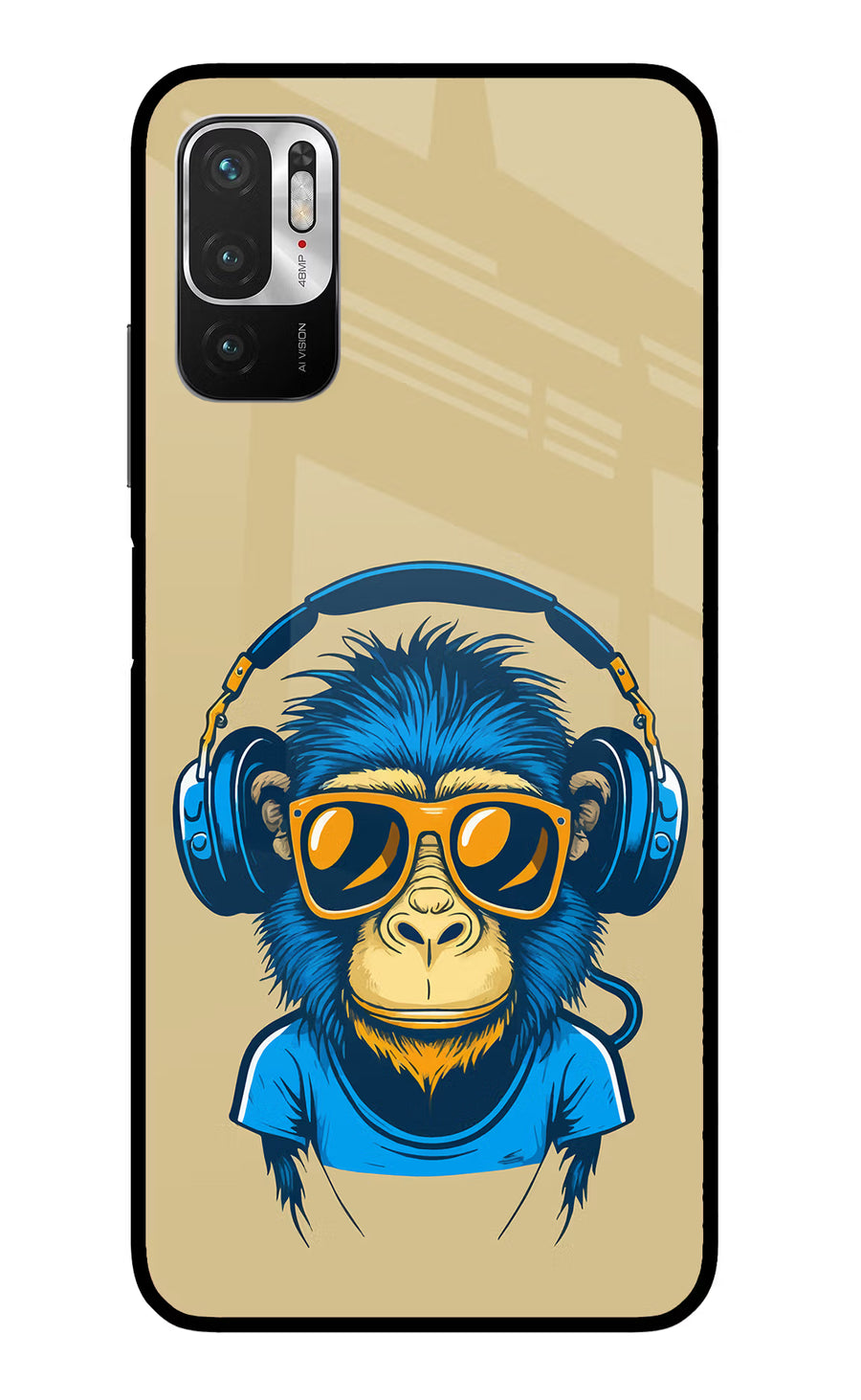 Monkey Headphone Redmi Note 10T 5G Back Cover, Glass case