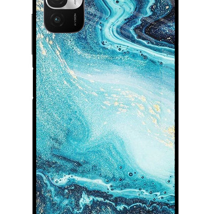 Blue Glitter Marble Redmi Note 10T 5G Glass Case Back Cover by Casekaro