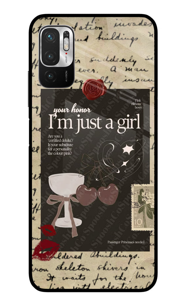 I am just a girl Redmi Note 10T 5G Glass Case Back Cover by Casekaro