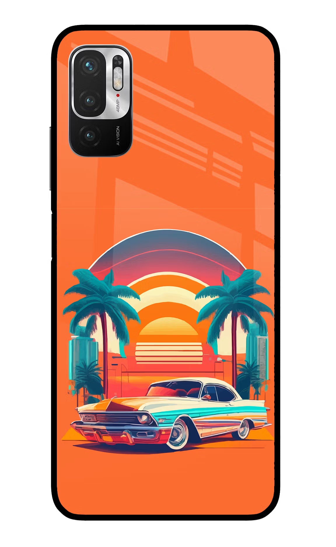Palm Drive 80s Redmi Note 10T 5G Glass Case Back Cover by Casekaro