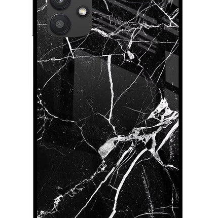 Black Marble Pattern Samsung M32 5G Glass Case Back Cover by Casekaro