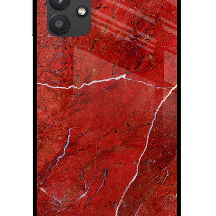 Red Marble Design Samsung M32 5G Glass Case Back Cover by Casekaro