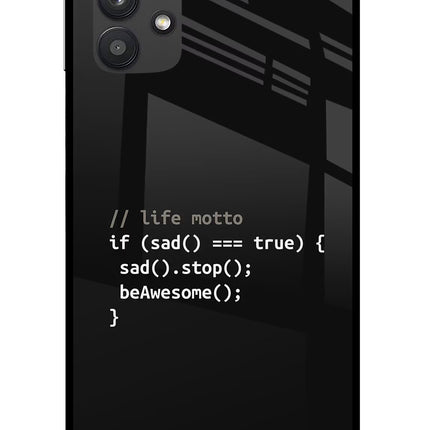 Life Motto Code Samsung M32 5G Glass Case Back Cover by Casekaro