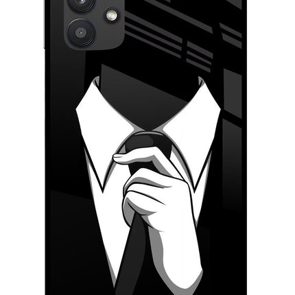 Black Tie Samsung M32 5G Glass Case Back Cover by Casekaro