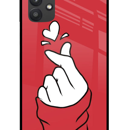 Korean Love Sign Samsung M32 5G Glass Case Back Cover by Casekaro