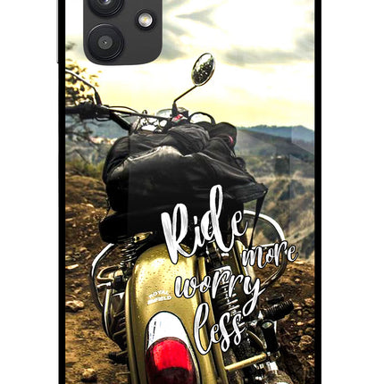 Ride More Worry Less Samsung M32 5G Glass Case Back Cover by Casekaro