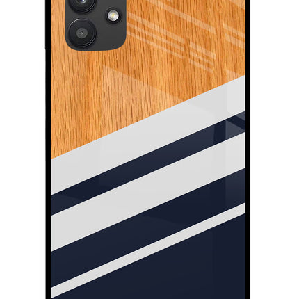 Blue and white wooden Samsung M32 5G Glass Case Back Cover by Casekaro