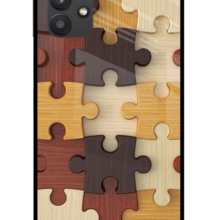 Wooden Puzzle Samsung M32 5G Glass Case Back Cover by Casekaro