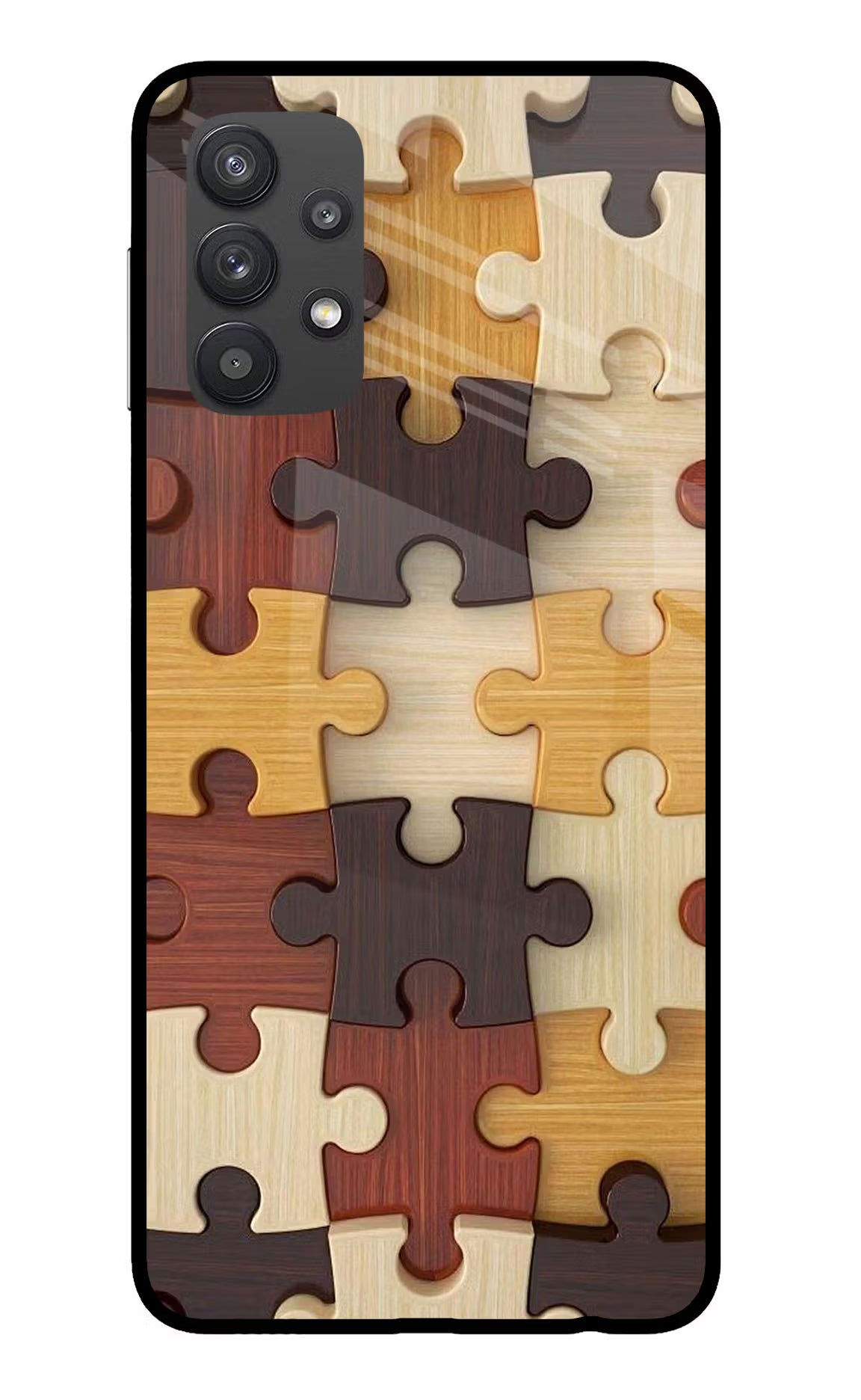 Wooden Puzzle Samsung M32 5G Glass Case Back Cover by Casekaro