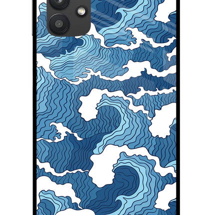 Blue Waves Samsung M32 5G Glass Case Back Cover by Casekaro