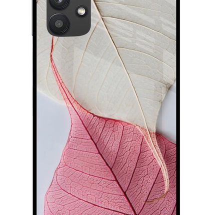 White Pink Leaf Samsung M32 5G Glass Case Back Cover by Casekaro