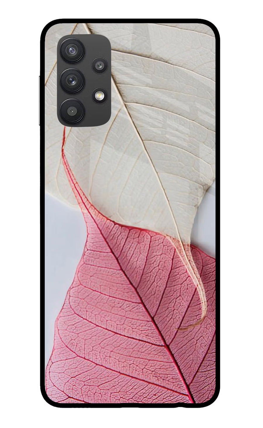 White Pink Leaf Samsung M32 5G Back Cover, Glass case