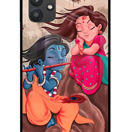 Radhe Krishna Samsung M32 5G Glass Case Back Cover by Casekaro