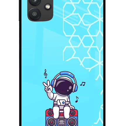 Cute Astronaut Chilling Samsung M32 5G Glass Case Back Cover by Casekaro