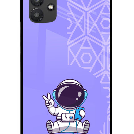 Cute Astronaut Chilling Samsung M32 5G Glass Case Back Cover by Casekaro