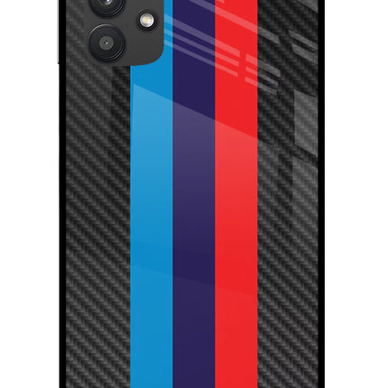 BMW Stripes Pattern Samsung M32 5G Glass Case Back Cover by Casekaro