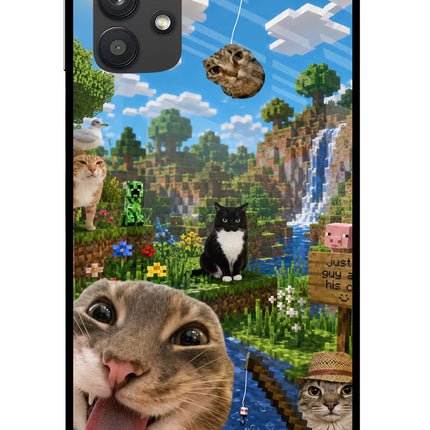 Minecraft Cat Chaos Samsung M32 5G Glass Case Back Cover by Casekaro