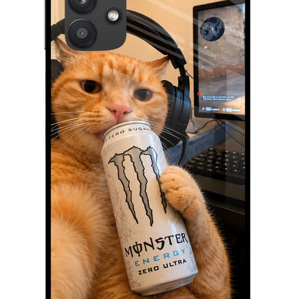 Gamer Cat Energy Samsung M32 5G Glass Case Back Cover by Casekaro